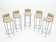  Adrien Audoux Frida Minet Set of 5 french bar stools rope and metal by Audoux Minet 1950s - 1680338