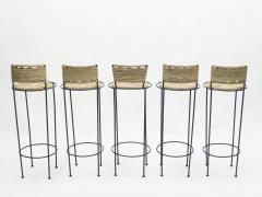  Adrien Audoux Frida Minet Set of 5 french bar stools rope and metal by Audoux Minet 1950s - 1680342