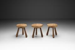  Adrien Audoux Frida Minet Set of Three Stools with Plaited Wicker Seats Europe Mid 20th Century - 4372418