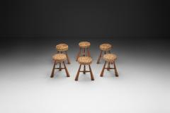  Adrien Audoux Frida Minet Six Stools with Woven Seats in the manner of Audoux Minet France 1950s - 4691867