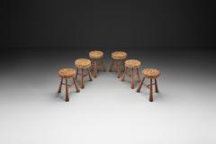  Adrien Audoux Frida Minet Six Stools with Woven Seats in the manner of Audoux Minet France 1950s - 4691868