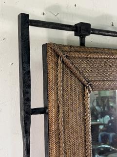  Alberto Deigo Giacometti BRUTALIST SCULPTED METAL AND WOVEN WICKER MIRROR IN THE MANNER OF GIACOMETTI - 3328788