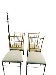  Alberto Diego Giacometti BRUTALIST SUITE OF FOUR GOLD METAL DINING CHAIRS IN THE MANNER OF GIACOMMETTI - 4398503