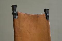  Alberto Diego Giacometti Brutalist High Back Chair in Wrought Iron and Patinated Cognac Leather 1960s - 4528456