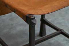  Alberto Diego Giacometti Brutalist High Back Chair in Wrought Iron and Patinated Cognac Leather 1960s - 4528467