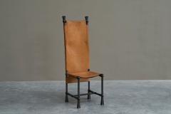  Alberto Diego Giacometti Brutalist High Back Chair in Wrought Iron and Patinated Cognac Leather 1960s - 4528469