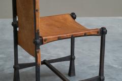  Alberto Diego Giacometti Brutalist High Back Chair in Wrought Iron and Patinated Cognac Leather 1960s - 4528473