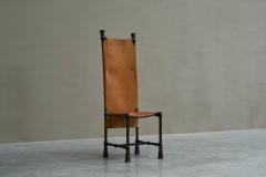  Alberto Diego Giacometti Brutalist High Back Chair in Wrought Iron and Patinated Cognac Leather 1960s - 4528477