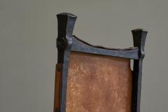  Alberto Diego Giacometti Brutalist High Back Chair in Wrought Iron and Patinated Cognac Leather 1960s - 4528487