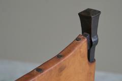  Alberto Diego Giacometti Brutalist High Back Chair in Wrought Iron and Patinated Cognac Leather 1960s - 4528490