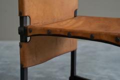  Alberto Diego Giacometti Brutalist High Back Chair in Wrought Iron and Patinated Cognac Leather 1960s - 4528491