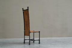  Alberto Diego Giacometti Brutalist High Back Chair in Wrought Iron and Patinated Cognac Leather 1960s - 4528492