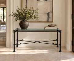  Alberto Diego Giacometti Giacometti Style Console Table Forged Metal Glass USA 1970s - 4808786