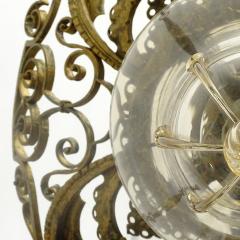  Alessandro Mazzucotelli Alessandro Mazzucotelli wrought Iron and Murano glass ceiling lamp Italy 1920s - 3447920