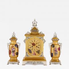  Alex r M Hays Japanese style gilt brass clock set with silvered brass and porcelain mounts - 3673738