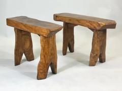  Alexandre Noll Pair French Modern Craftsman Hand Carved Chestnut Benches Attr Alexandre Noll - 4112143