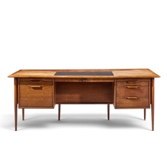  Alma Desk Company Alma Castilian Mid Century Walnut and Leather Executive Desk - 4755483