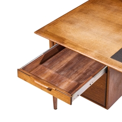  Alma Desk Company Alma Castilian Mid Century Walnut and Leather Executive Desk - 4755489