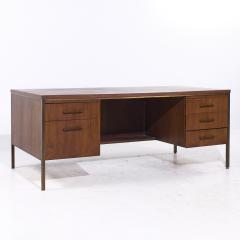 Alma Desk Company Alma Mid Century Walnut and Brass Executive Desk - 4082899