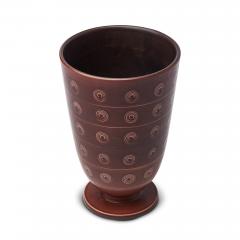  Aluminia Large Footed Vase with Circle Motifs in Deep Brown by Nils Thorsson - 3438326