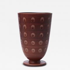  Aluminia Large Footed Vase with Circle Motifs in Deep Brown by Nils Thorsson - 3440041