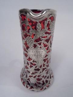  Alvin Corp Alvin American Art Nouveau Red Silver Overlay Claret Jug - 3767318