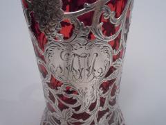  Alvin Corp Alvin American Art Nouveau Red Silver Overlay Claret Jug - 3767321