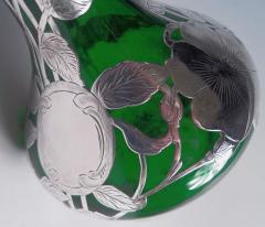  Alvin Corp Alvin Art Nouveau Green Vase with Floral Silver Overlay - 4221363