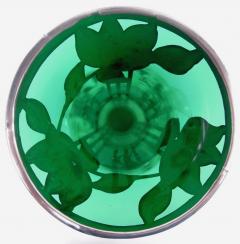  Alvin Corp Alvin Art Nouveau Green Vase with Floral Silver Overlay - 4221364