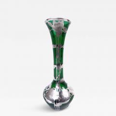  Alvin Corp Alvin Art Nouveau Green Vase with Floral Silver Overlay - 4225793