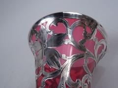  Alvin Corp Alvin Art Nouveau Red Silver Overlay Vase - 3767053