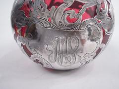  Alvin Corp Alvin Art Nouveau Red Silver Overlay Vase - 3767054