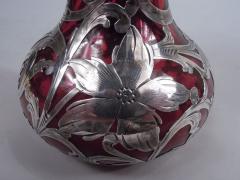  Alvin Corp Alvin Art Nouveau Red Silver Overlay Vase - 3767055