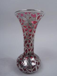  Alvin Corp Alvin Art Nouveau Red Silver Overlay Vase - 3767056