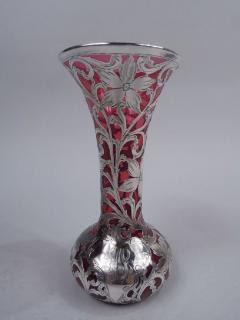  Alvin Corp Alvin Art Nouveau Red Silver Overlay Vase - 3767057