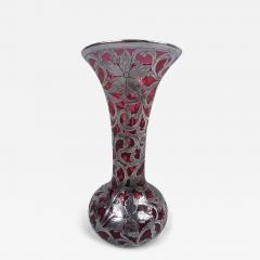  Alvin Corp Alvin Art Nouveau Red Silver Overlay Vase - 3771652