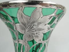  Alvin Johnson Co Tall Antique Art Nouveau Green Silver Overlay Vase by Alvin - 3754156