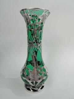  Alvin Johnson Co Tall Antique Art Nouveau Green Silver Overlay Vase by Alvin - 3754158