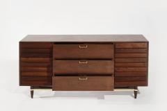  American of Martinsville Mid Century Modern Walnut Dresser with Brass Accents C 1950s - 3712114