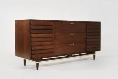  American of Martinsville Mid Century Modern Walnut Dresser with Brass Accents C 1950s - 3712115