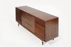  American of Martinsville Mid Century Modern Walnut Dresser with Brass Accents C 1950s - 3712116