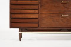  American of Martinsville Mid Century Modern Walnut Dresser with Brass Accents C 1950s - 3712118