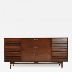  American of Martinsville Mid Century Modern Walnut Dresser with Brass Accents C 1950s - 3717330