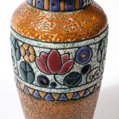  Amphora Ceramics Art Deco Ceramic Vase w Hummingbird in Multicolor Linear Glazing signed Amphora - 3600210