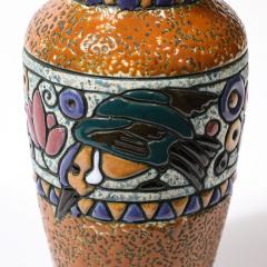  Amphora Ceramics Art Deco Ceramic Vase w Hummingbird in Multicolor Linear Glazing signed Amphora - 3600250