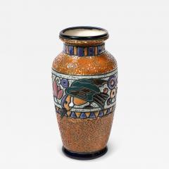  Amphora Ceramics Art Deco Ceramic Vase w Hummingbird in Multicolor Linear Glazing signed Amphora - 3602996