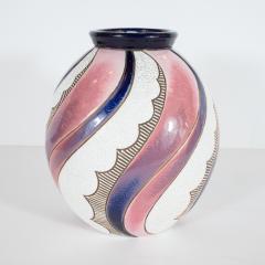  Amphora Ceramics Art Deco Czech Ceramic Vase in Spiralling Hues of Rose Quartz and Sapphire - 1560048