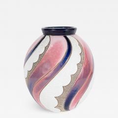  Amphora Ceramics Art Deco Czech Ceramic Vase in Spiralling Hues of Rose Quartz and Sapphire - 1561404