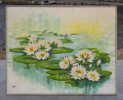  Anderson Large Abstract Waterlilies Painting Oil on Canvas Signed Anderson Circa 1970s - 4118039