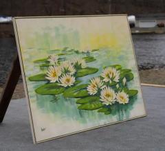  Anderson Large Abstract Waterlilies Painting Oil on Canvas Signed Anderson Circa 1970s - 4118041